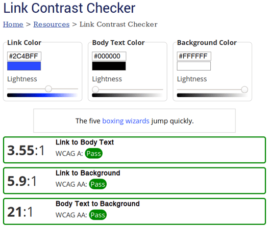 Drupal Webaim Accessibility Link Constrast | Joshi Consultancy Services